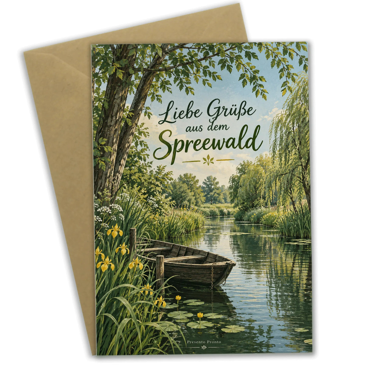 Herzliche Grüße aus dem Spreewald Karte mit Holzkahn