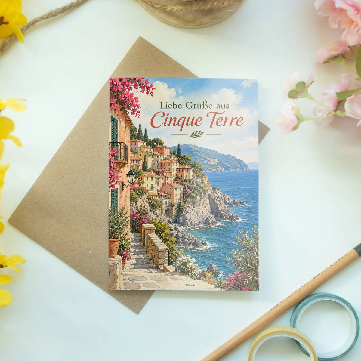 Herzliche Grußkarte aus Cinque Terre mit Küstenblick