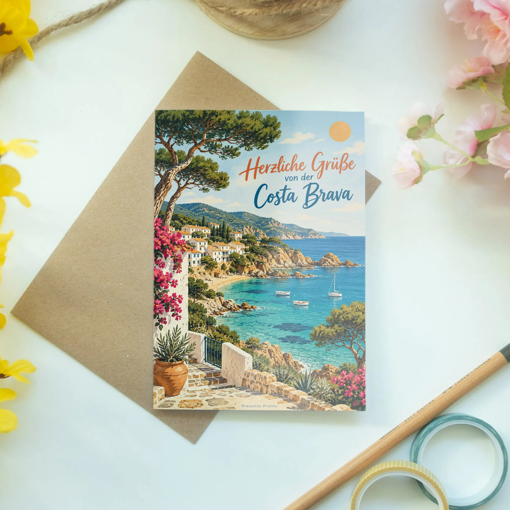 Herzliche Sommergrußkarte von der Costa Brava mit Bucht|p:2023868|h:59537487f04dd50633f774ba76e0094d