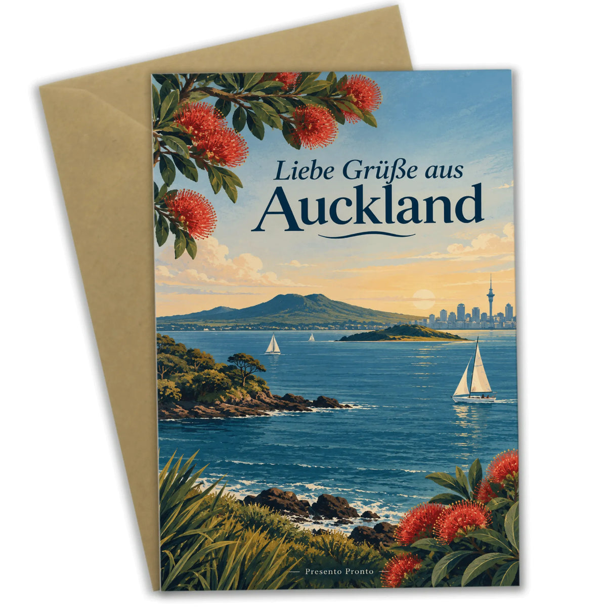 Elegante Grußkarte aus Auckland mit Hafen und Skyline