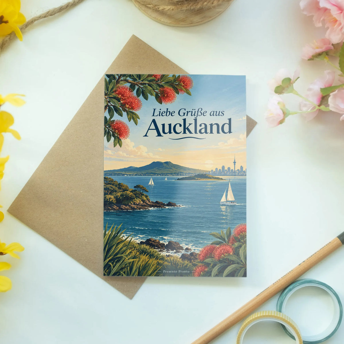 Elegante Grußkarte aus Auckland mit Hafen und Skyline