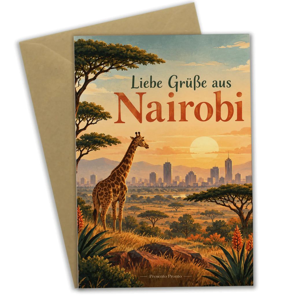Herzliche Grußkarte aus Nairobi mit Giraffe|p:2023874|h:bc82350c15245ab0af80240d1ebb1a3e