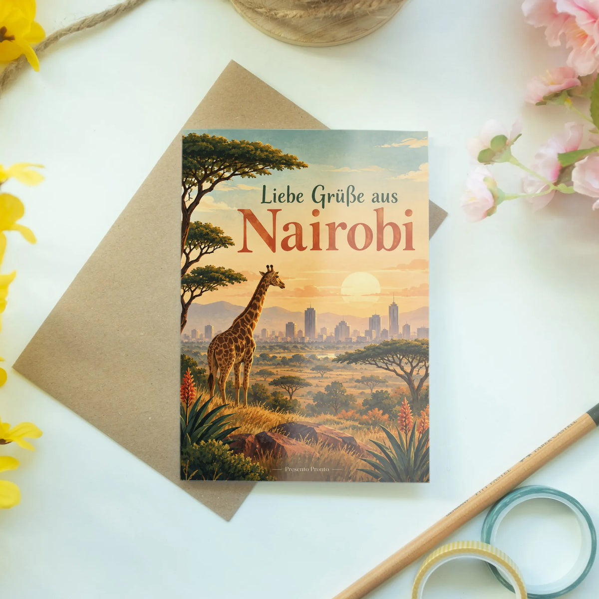 Herzliche Grußkarte aus Nairobi mit Giraffe