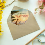 Herzliche Grußkarte aus Nairobi mit Giraffe|p:2023874|h:0871fc487a78ed7ac291d14fecf50885