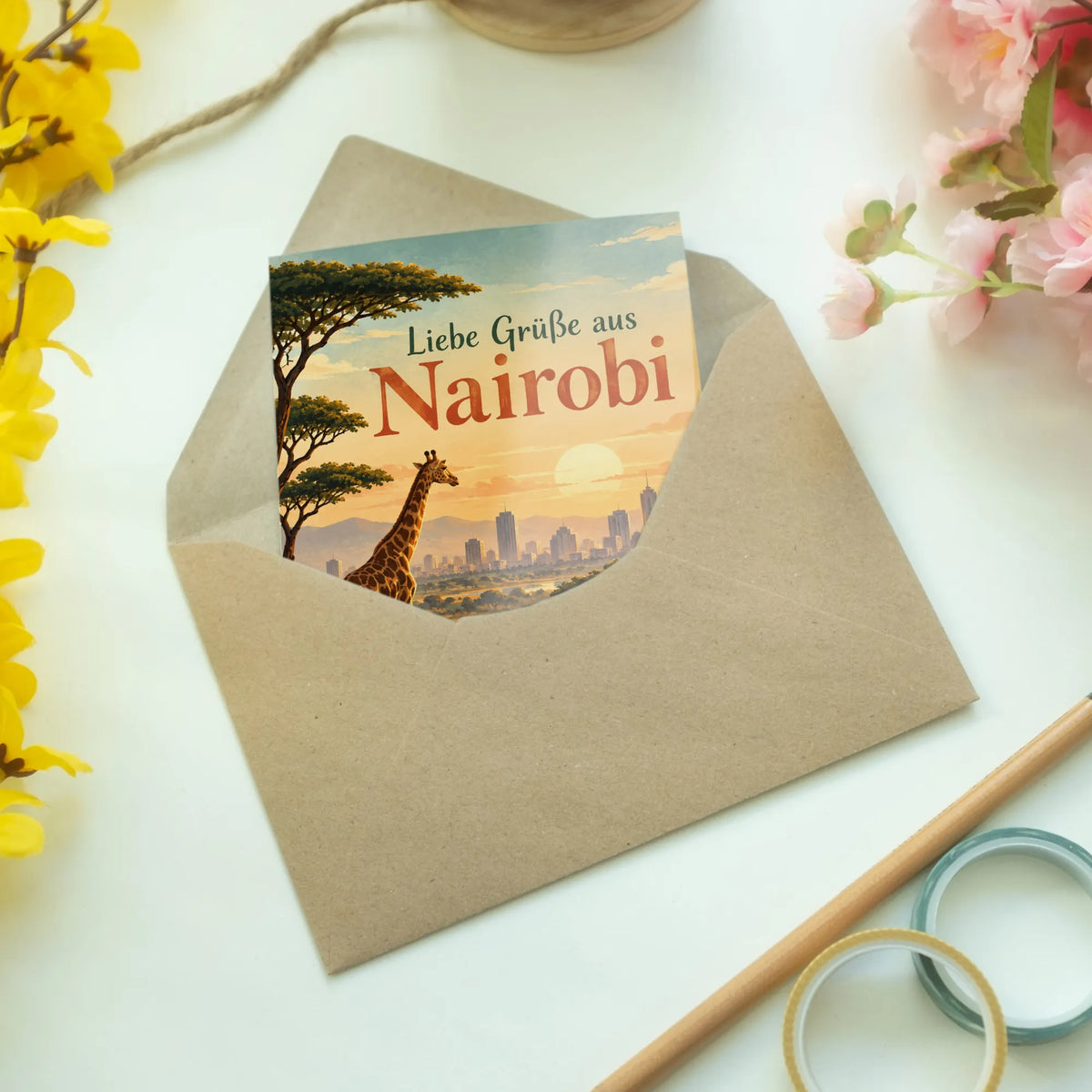 Herzliche Grußkarte aus Nairobi mit Giraffe