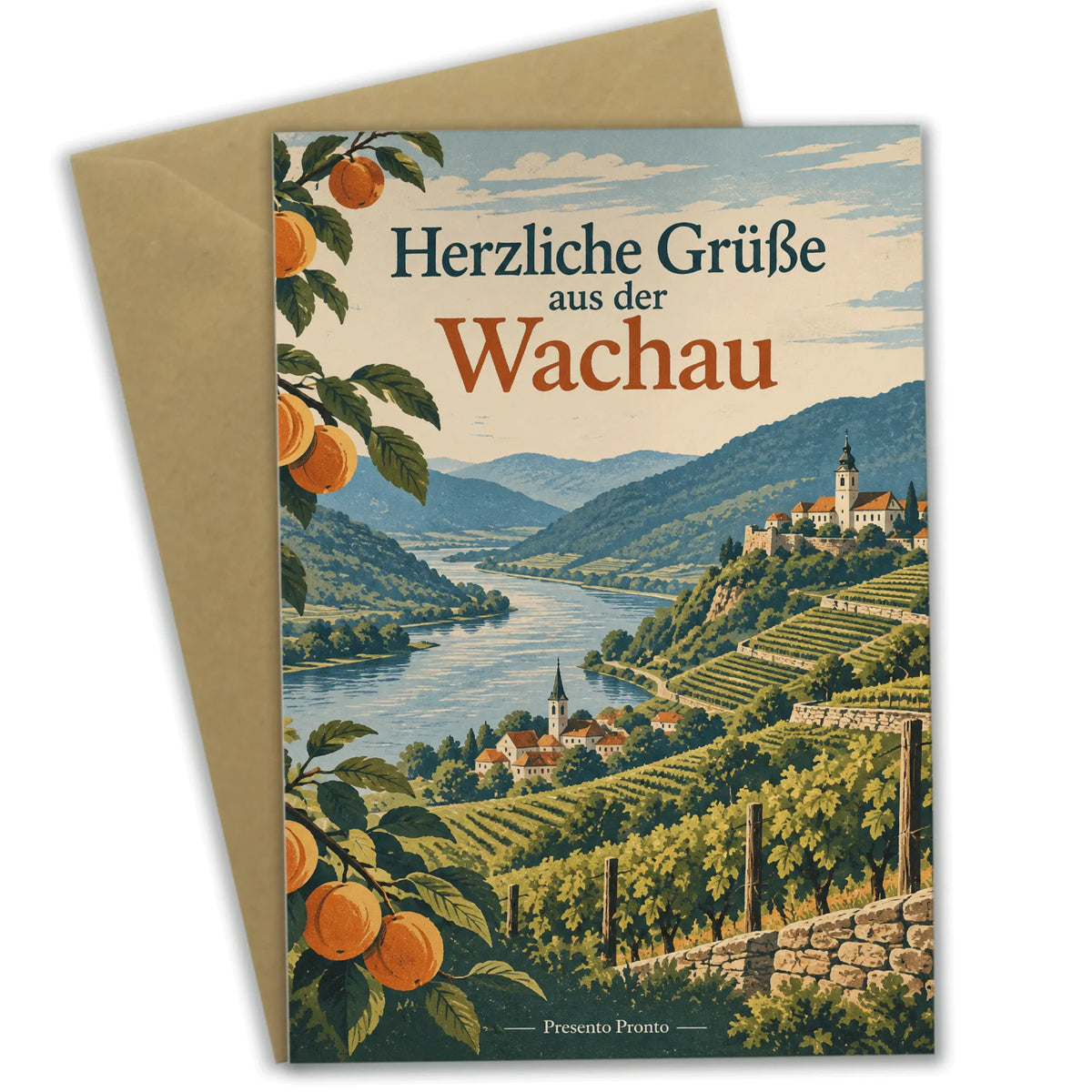 Herzliche Grußkarte aus der Wachau mit Weinbergen