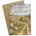 Herzliche Grußkarte aus dem Alten Land mit Apfelblüte