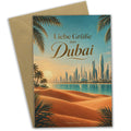 Elegante Dubai Urlaubskarte mit Skyline in Sandtönen