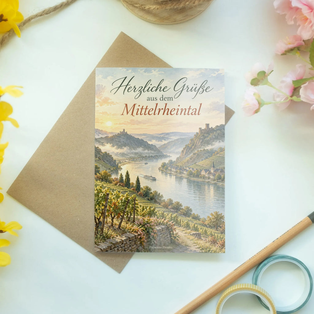 Elegante Urlaubsgrüße aus dem Mittelrheintal mit Weinbergen|p:2023893|h:310fae758c70c2199dd93b432725f61c