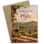 Herzliche Grußkarte aus der Pfalz mit Weinbergen|p:2023894|h:4ca88fe589e941b87c893560da19c8cf