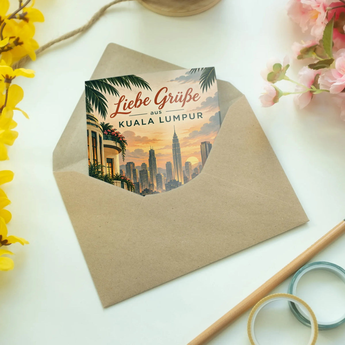 Herzliche Grüße aus Kuala Lumpur Grußkarte mit Skyline