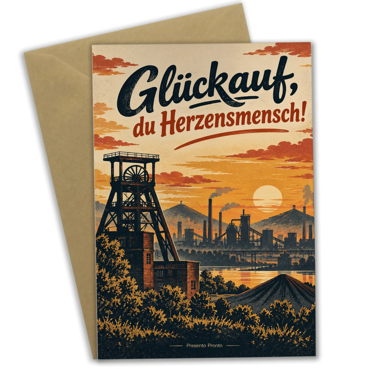 Herzliche Ruhrpott Grußkarte für Herzensmenschen mit Förderturm