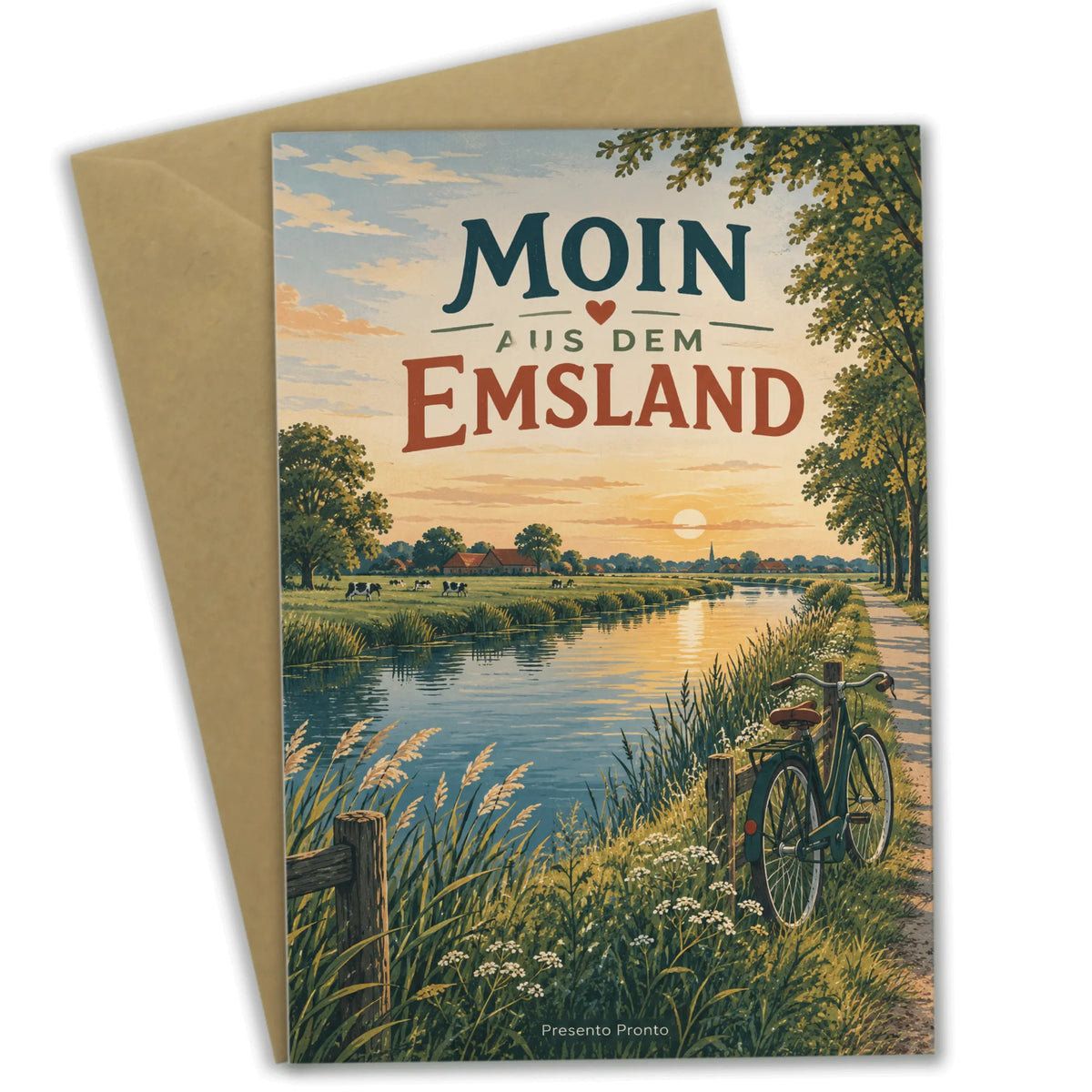 Herzliche Grußkarte aus dem Emsland mit Kanallandschaft