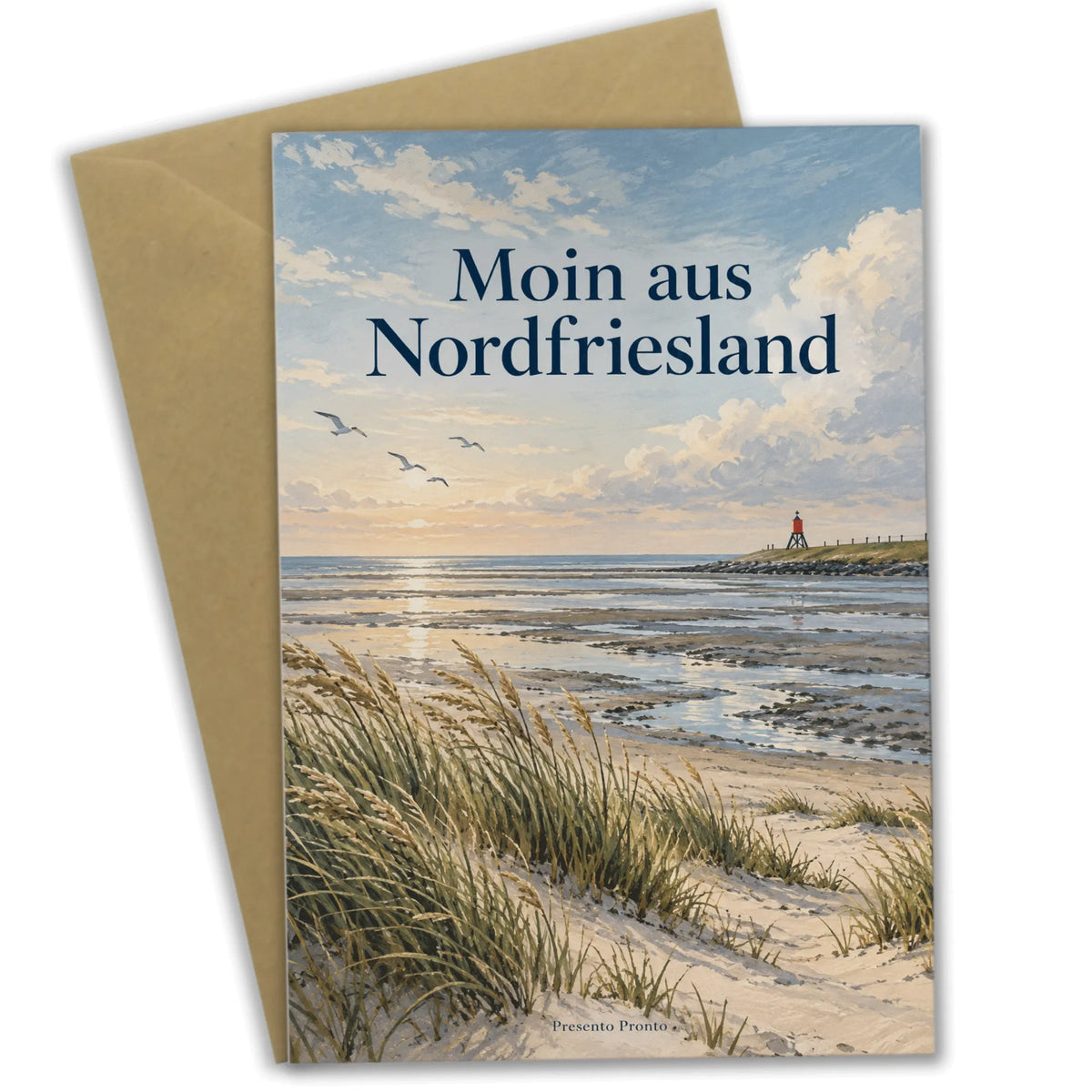 Herzliche Grußkarte aus Nordfriesland mit Küstenlandschaft