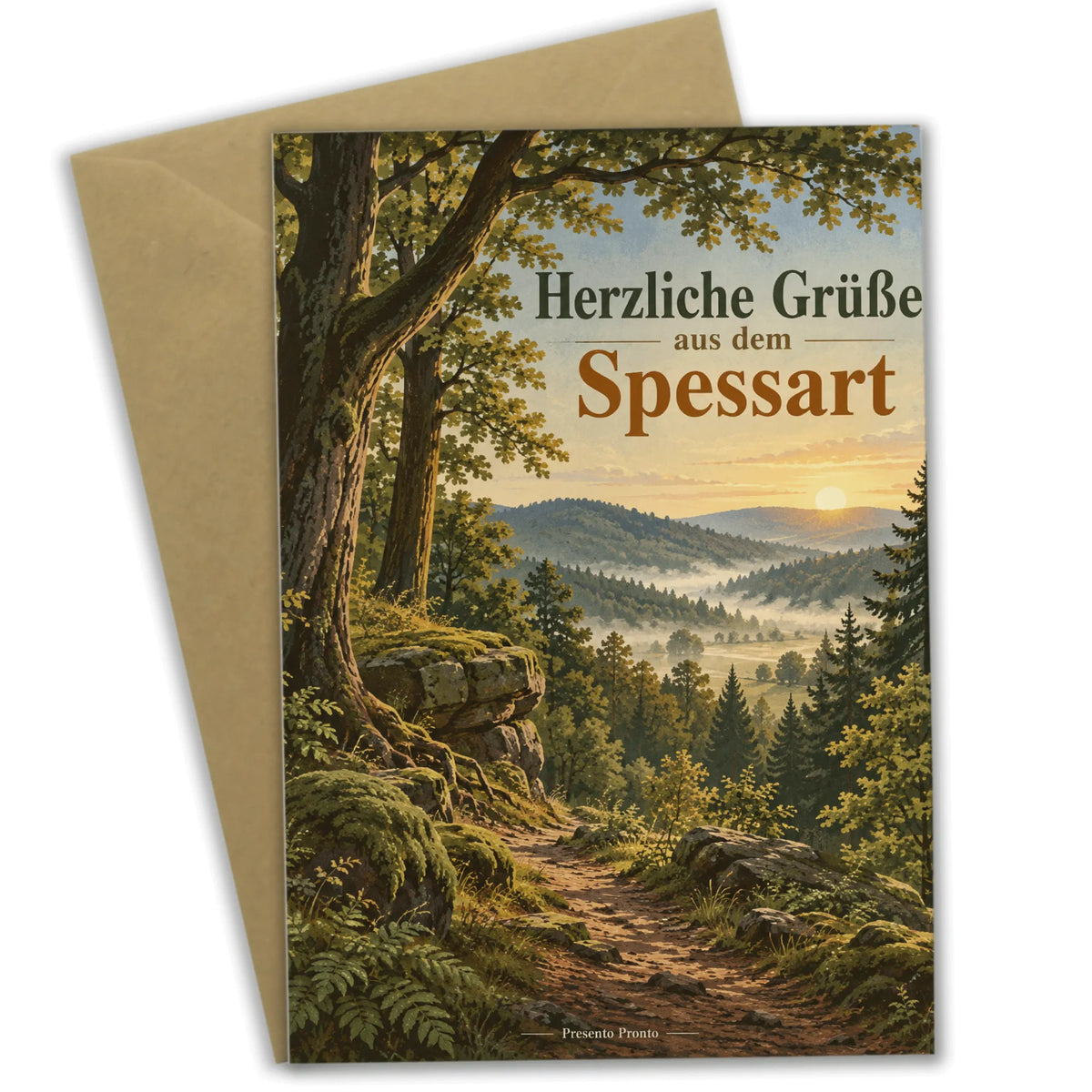 Herzliche Urlaubskarte aus dem Spessart mit Waldweg