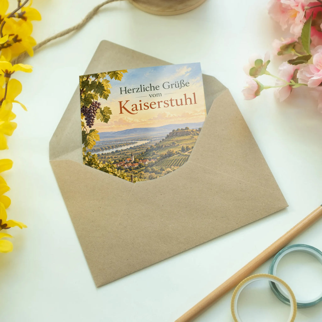 Herzliche Urlaubskarte vom Kaiserstuhl mit Weinbergen|p:2023914|h:f9fc0182ba10f0dd4e22605c3c5ab174