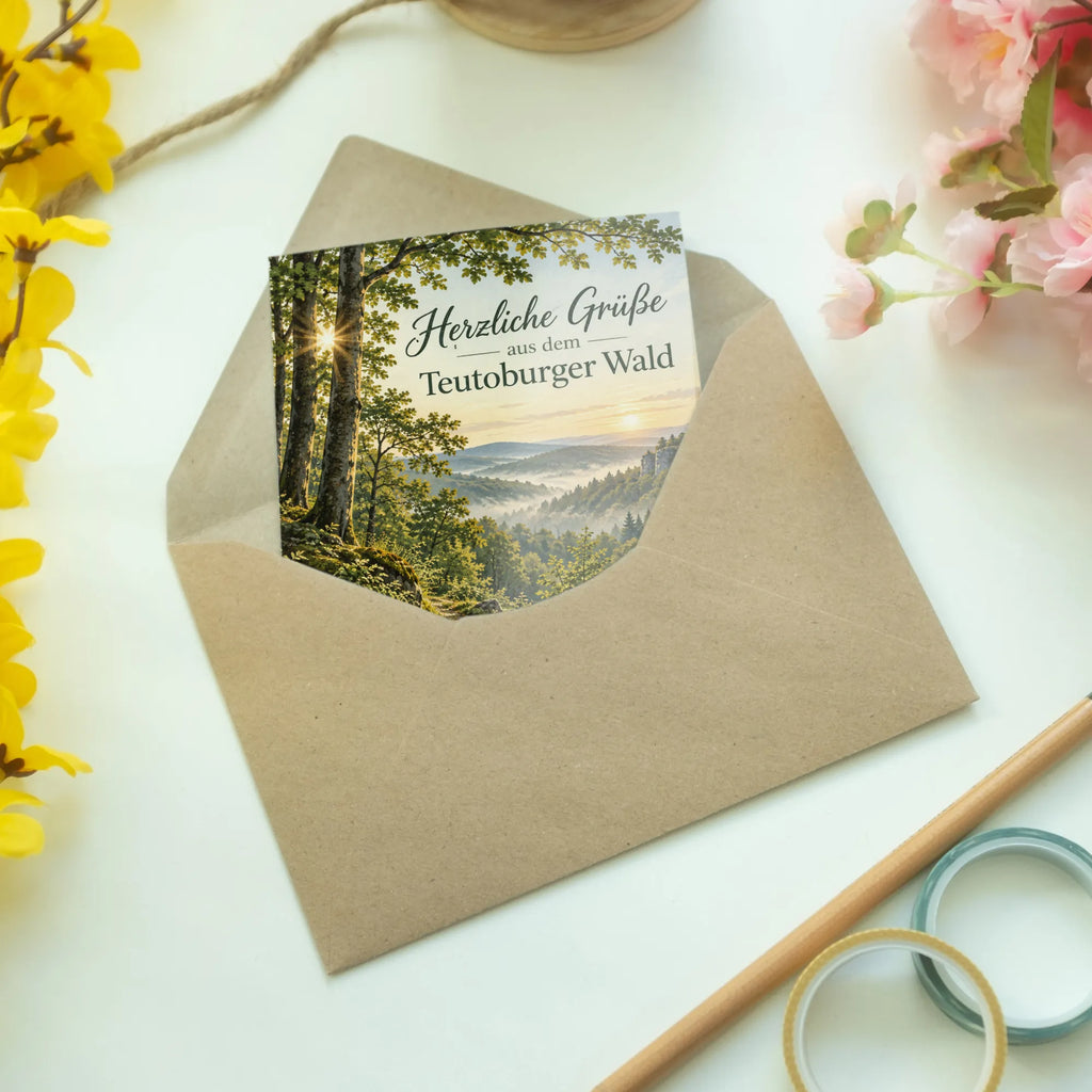 Herzliche Grußkarte aus dem Teutoburger Wald mit Waldweg|p:2023916|h:3ff6b72fdb34efa5513467cb12c71b16