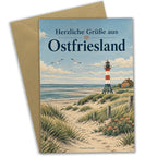 Herzliche Grußkarte für Urlaubsgrüße aus Ostfriesland mit Leuchtturm|p:2023920|h:ee3ef96da27c2d8d6ec0d9c2c01ca0cd