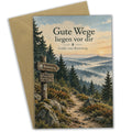 Poetische Grußkarte vom Rennsteig mit nebligem Wanderweg