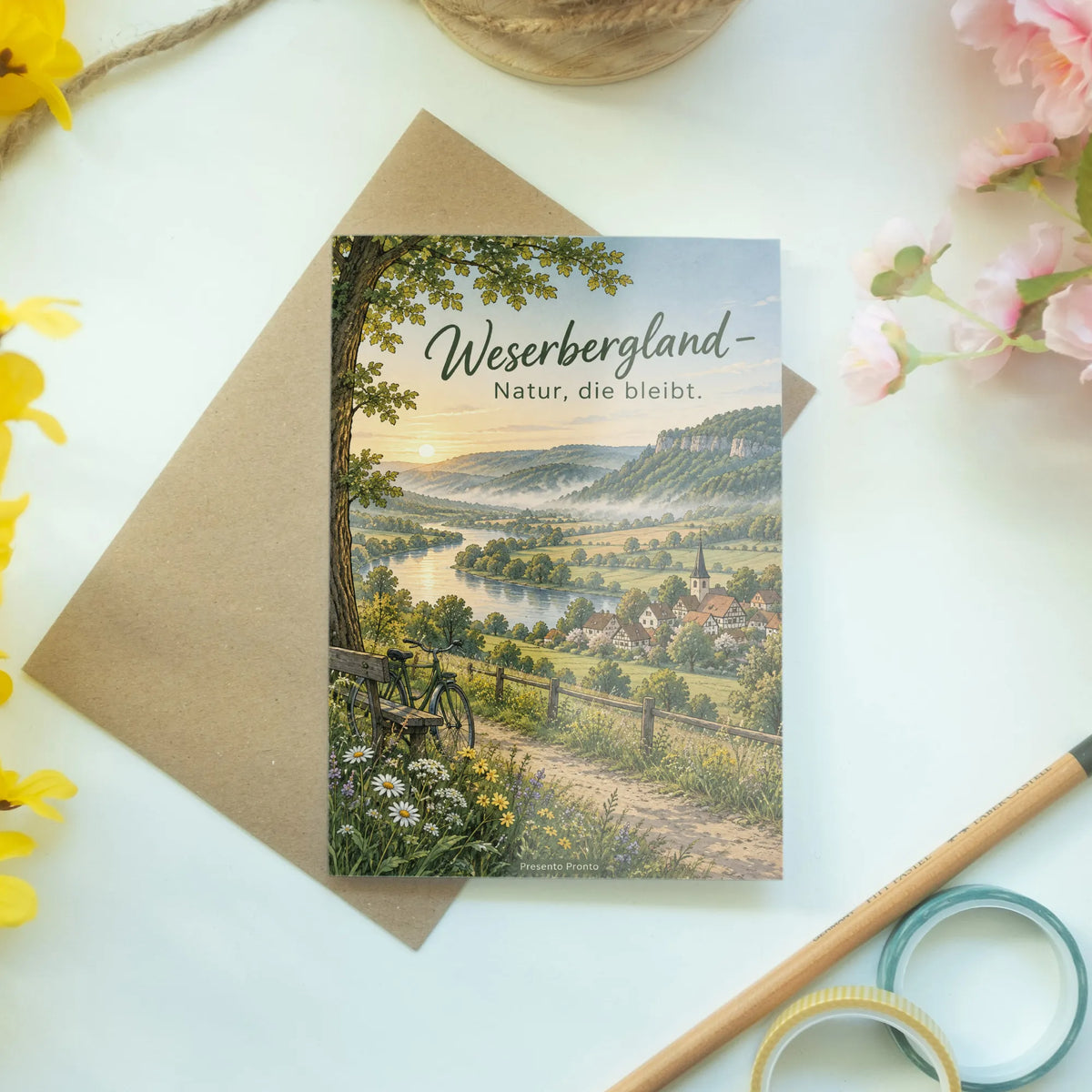 Nostalgische Grußkarte aus dem Weserbergland mit Fachwerkhäusern