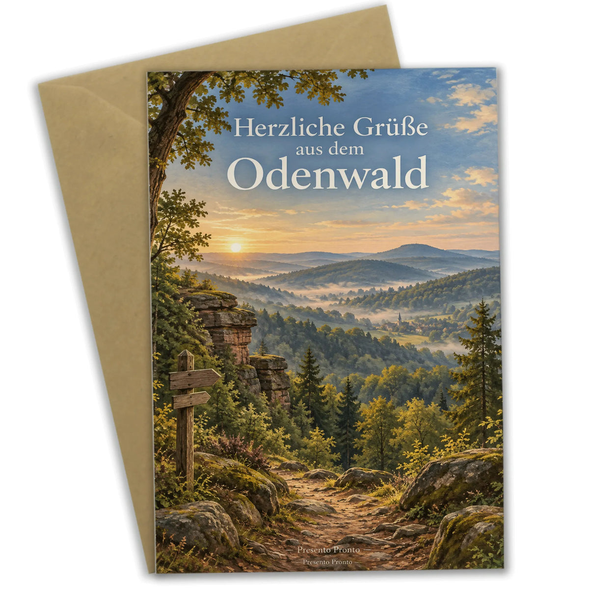 Herzliche Grußkarte aus dem Odenwald mit Waldlandschaft