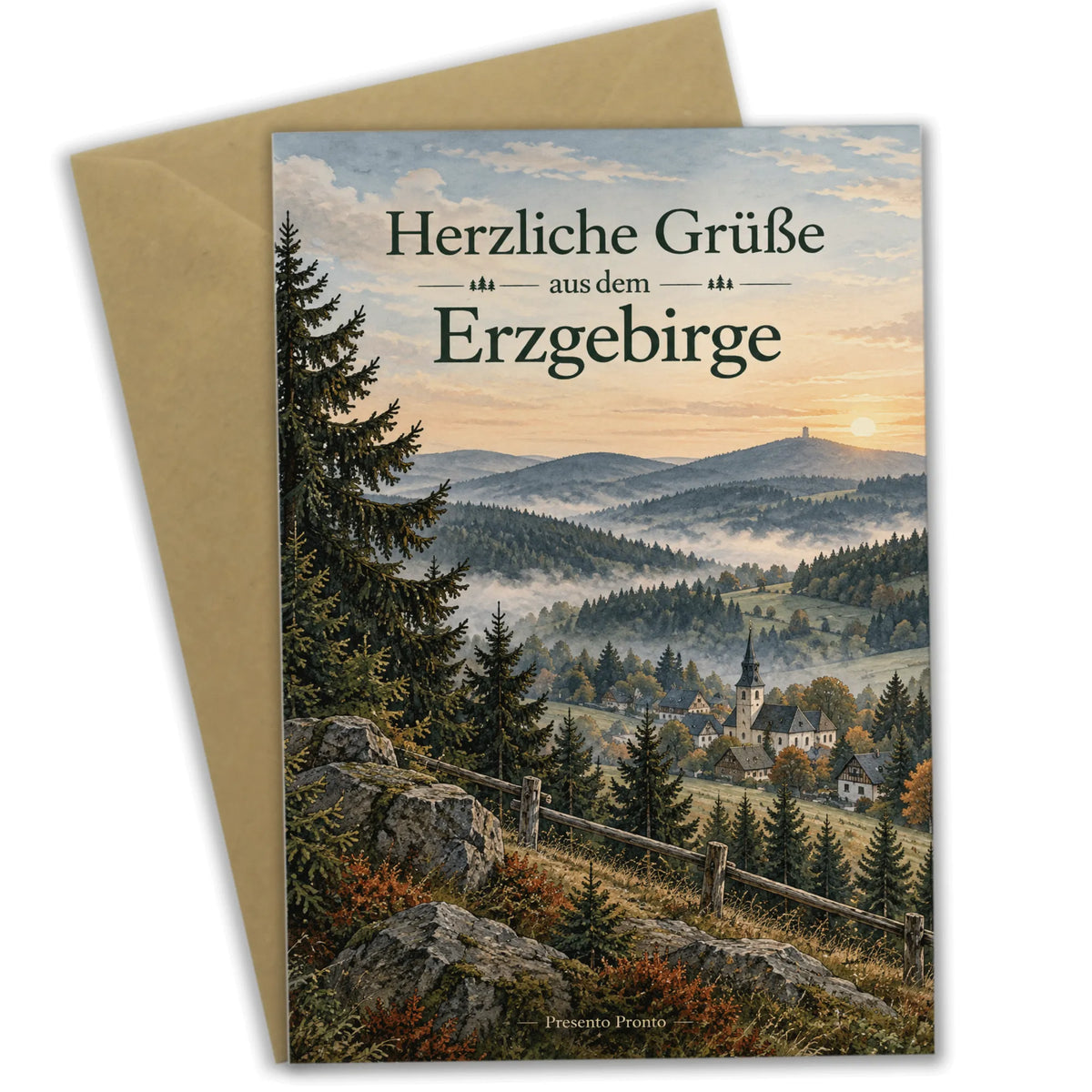 Herzliche Grußkarte aus dem Erzgebirge mit Bergdorf