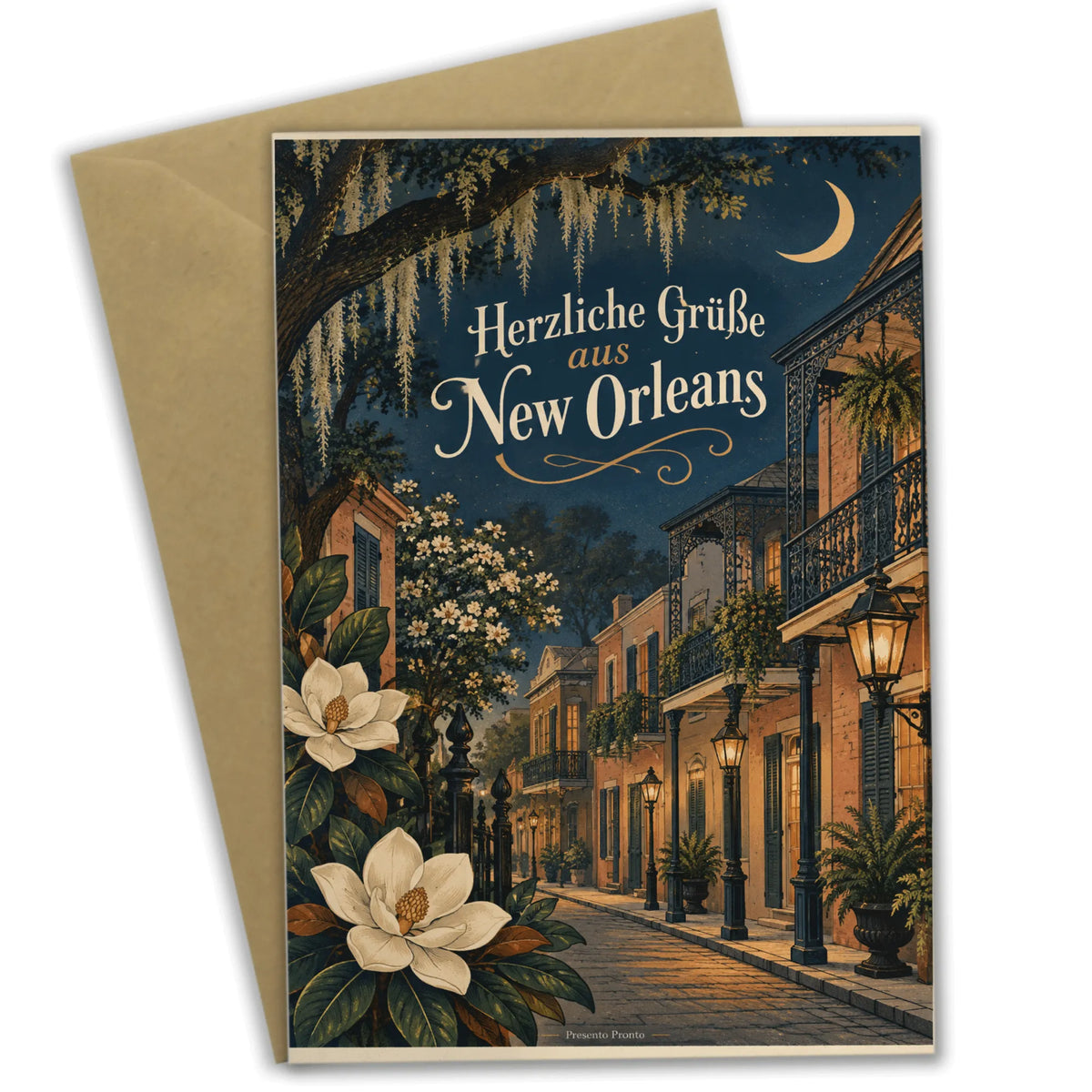 Elegante Urlaubskarte aus New Orleans mit Eisenbalkon