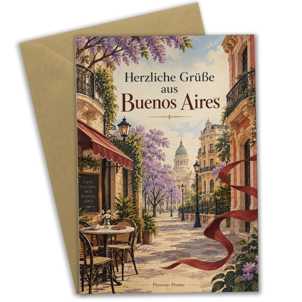Elegante Grußkarte aus Buenos Aires für Reisende mit Jacarandabäumen|p:2023931|h:3056810f1575b3e71d63ae1d69ba143b