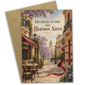Elegante Grußkarte aus Buenos Aires für Reisende mit Jacarandabäumen