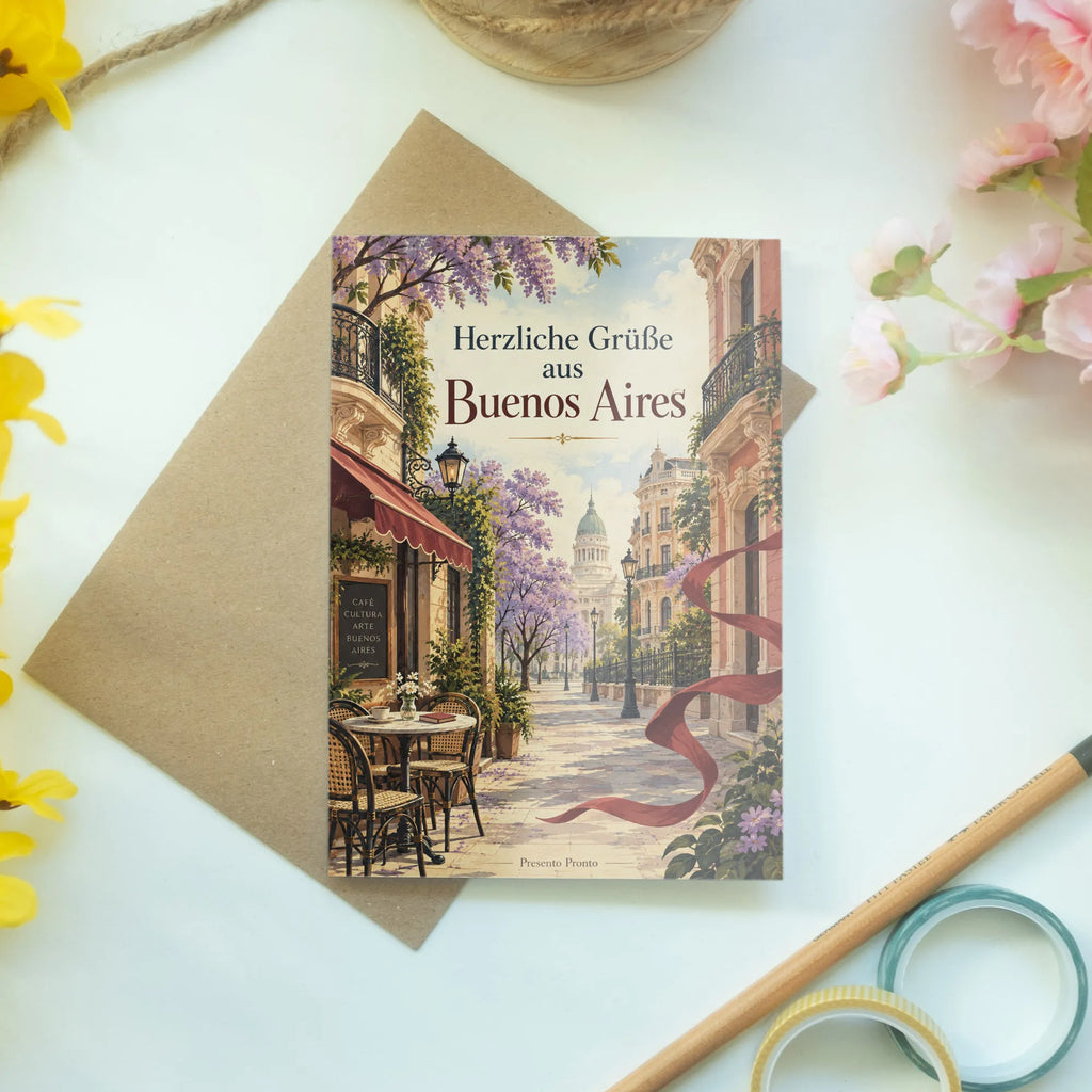 Elegante Grußkarte aus Buenos Aires für Reisende mit Jacarandabäumen|p:2023931|h:e5250d068196a764d90acf8a0d8ae17b