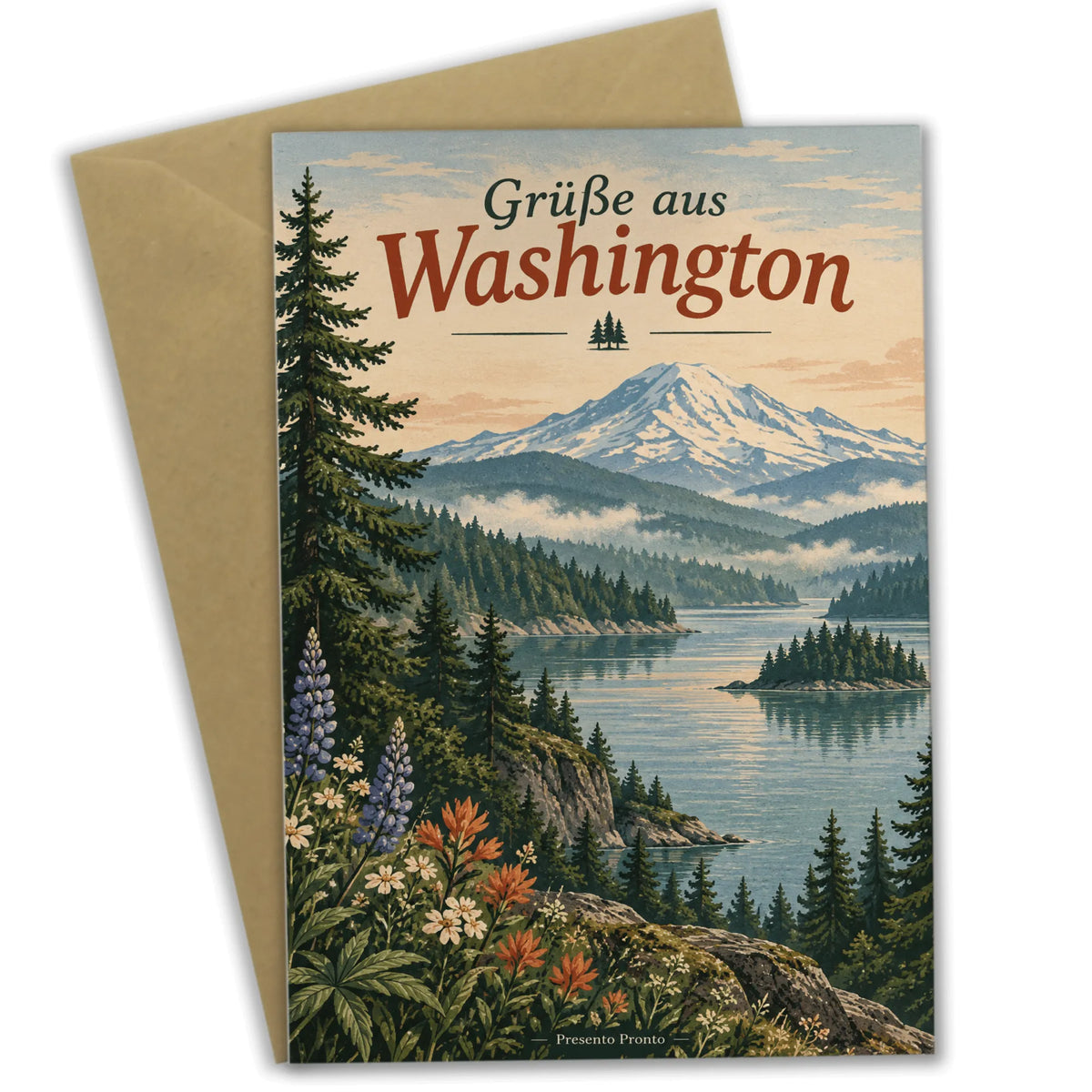 Herzliche Grüße aus Washington Karte mit Bergsee