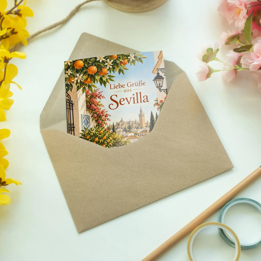 Sonnige Sommergrußkarte aus Sevilla mit Innenhof|p:2023938|h:a94f836102761a19075c76972bbe21a7