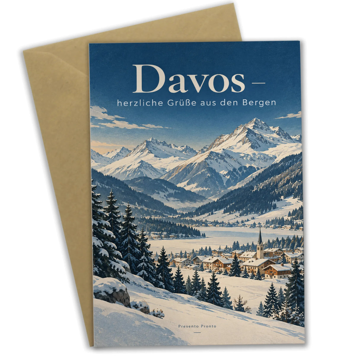 Elegante Davos Grußkarte für Urlaubsgrüße mit Alpenpanorama