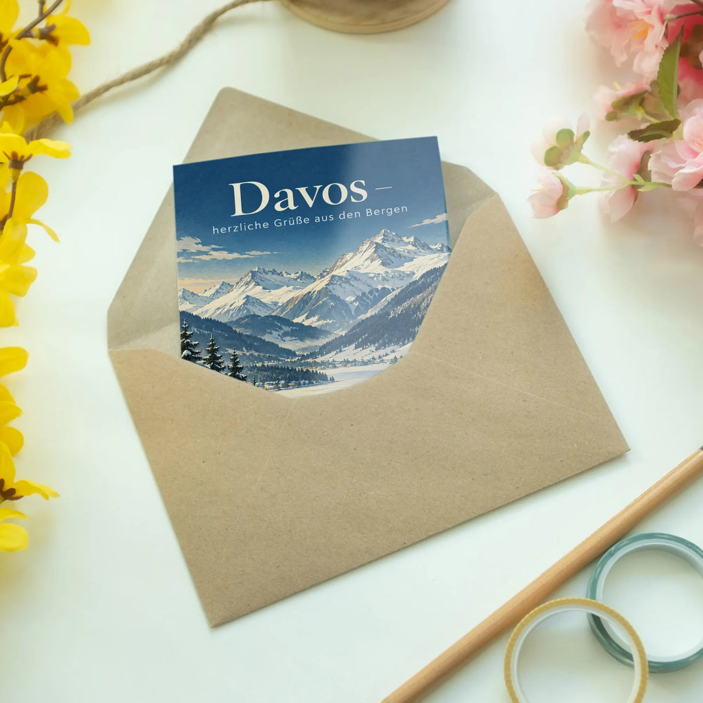 Elegante Davos Grußkarte für Urlaubsgrüße mit Alpenpanorama|p:2023939|h:630778e048823456ca7db4edbbf751ab