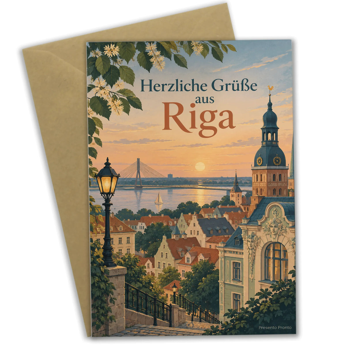 Herzliche Grußkarte aus Riga mit Altstadtdächern