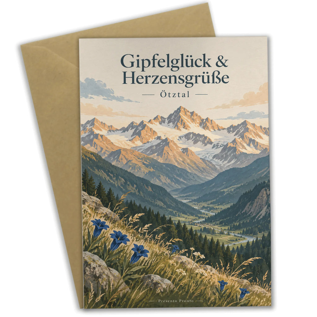 Herzliche Ötztal Grußkarte für Bergfreunde mit alpinem Morgenlicht|p:2023943|h:e2aa5c8f12de9b56488539d92abe6fa7