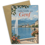 Elegante Grußkarte aus Genf mit Springbrunnen und Alpen|p:2023946|h:af74e6db2a5aad3321337f4eeb71b4a1