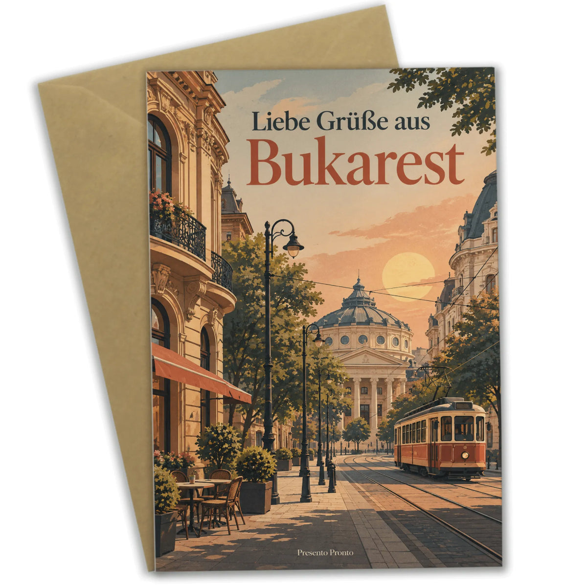 Herzliche Grüße aus Bukarest Karte mit Straßenbahn