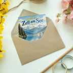 Herzliche Grußkarte aus Zell am See mit Alpensee und Boot|p:2023954|h:ede9227bf6c6459eef5a9fdfdc885b6e