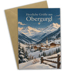 Herzliche Grußkarte aus Obergurgl mit verschneitem Bergdorf|p:2023956|h:5fbe8d1f6b7c5a42acfbd67944b07ce5