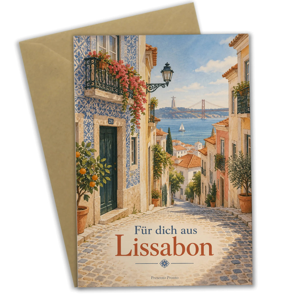 Herzliche Urlaubsgrüße aus Lissabon mit Blick auf den Tejo