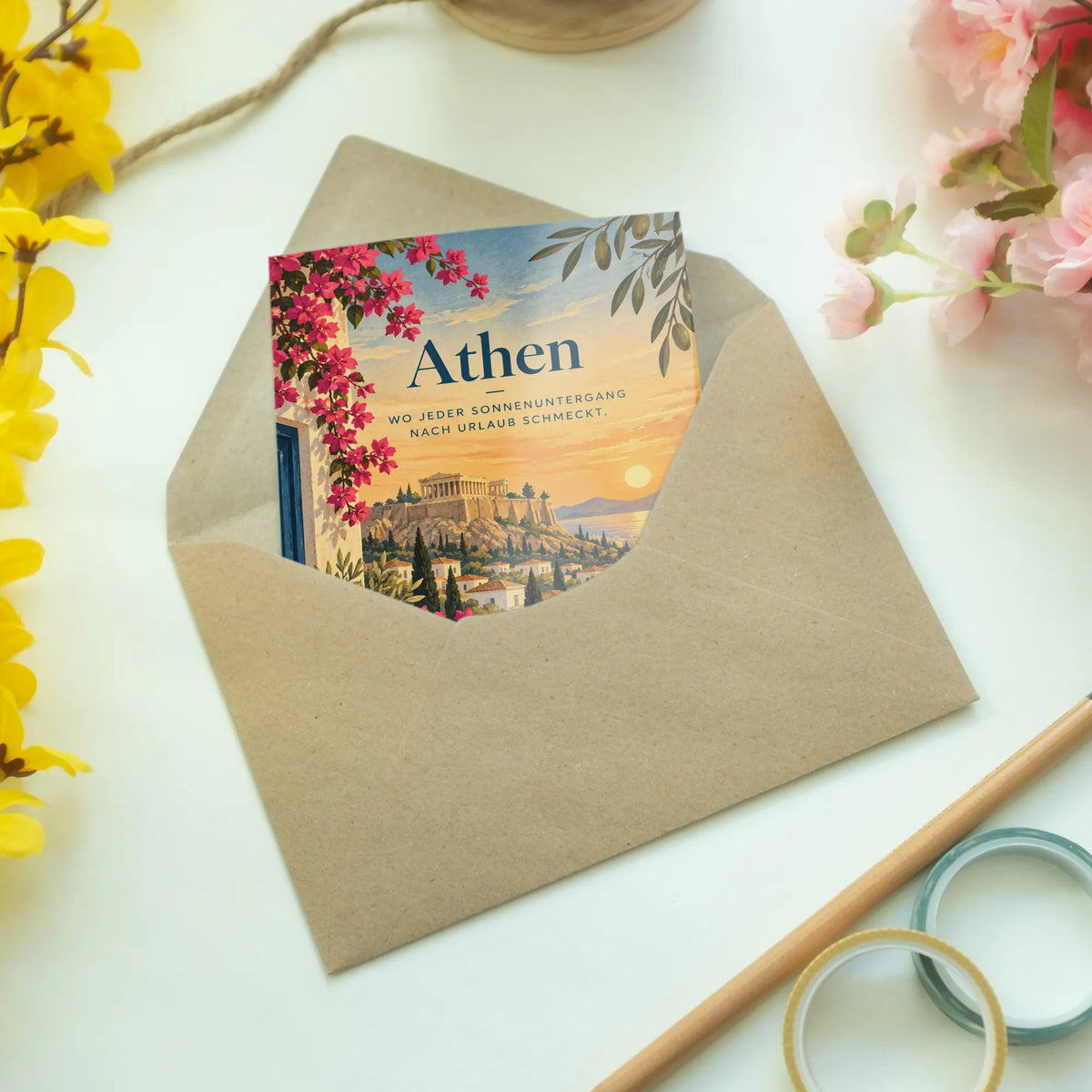 Elegante Athen Karte für Urlaubsgrüße mit Tempel