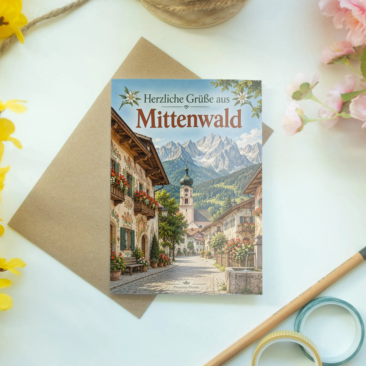 Herzliche Urlaubsgrüße aus Mittenwald mit Alpendorf