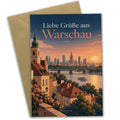 Herzliche Urlaubsgrüße aus Warschau mit Skyline im Abendlicht