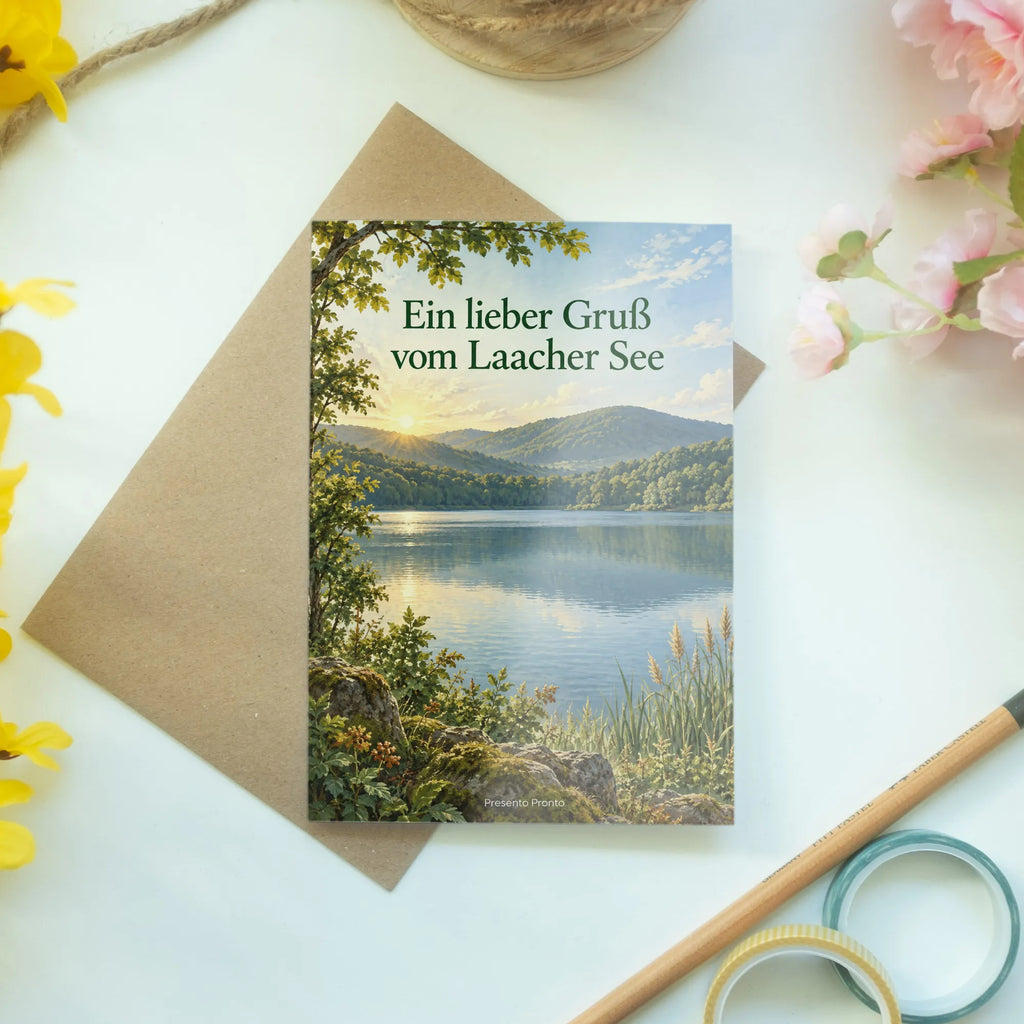 Herzliche Grußkarte vom Laacher See für Urlaubsgrüße|p:2023985|h:cc829b3f32412300189b1e32ec05b45c