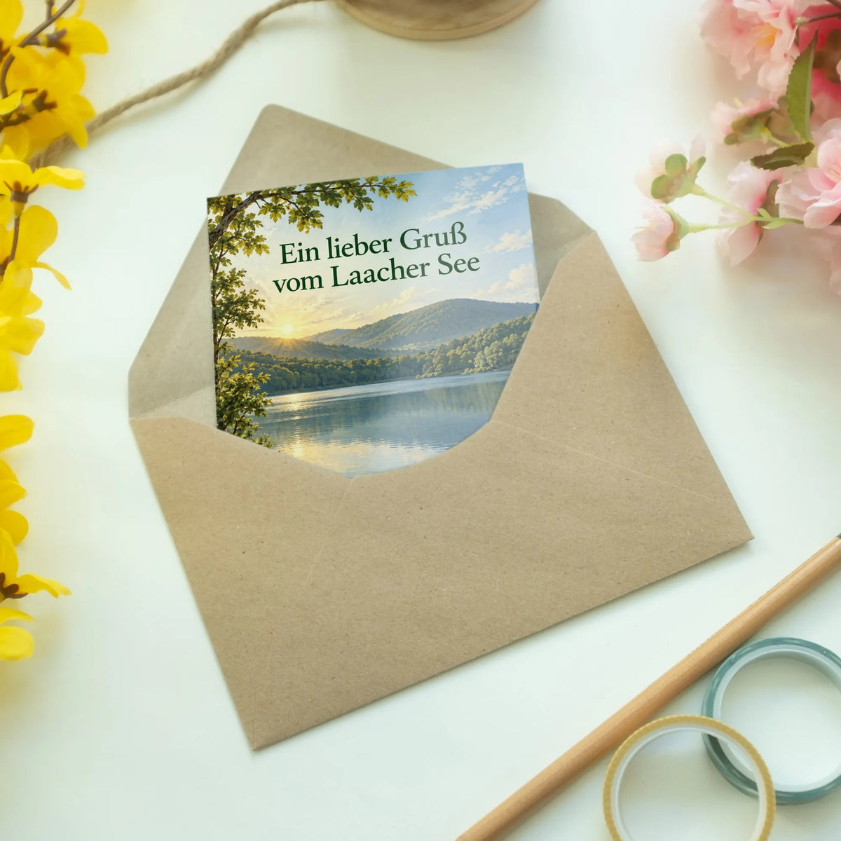 Herzliche Grußkarte vom Laacher See für Urlaubsgrüße