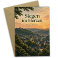 Herzliche Heimatkarte für Siegen mit Stadtsilhouette am Abend