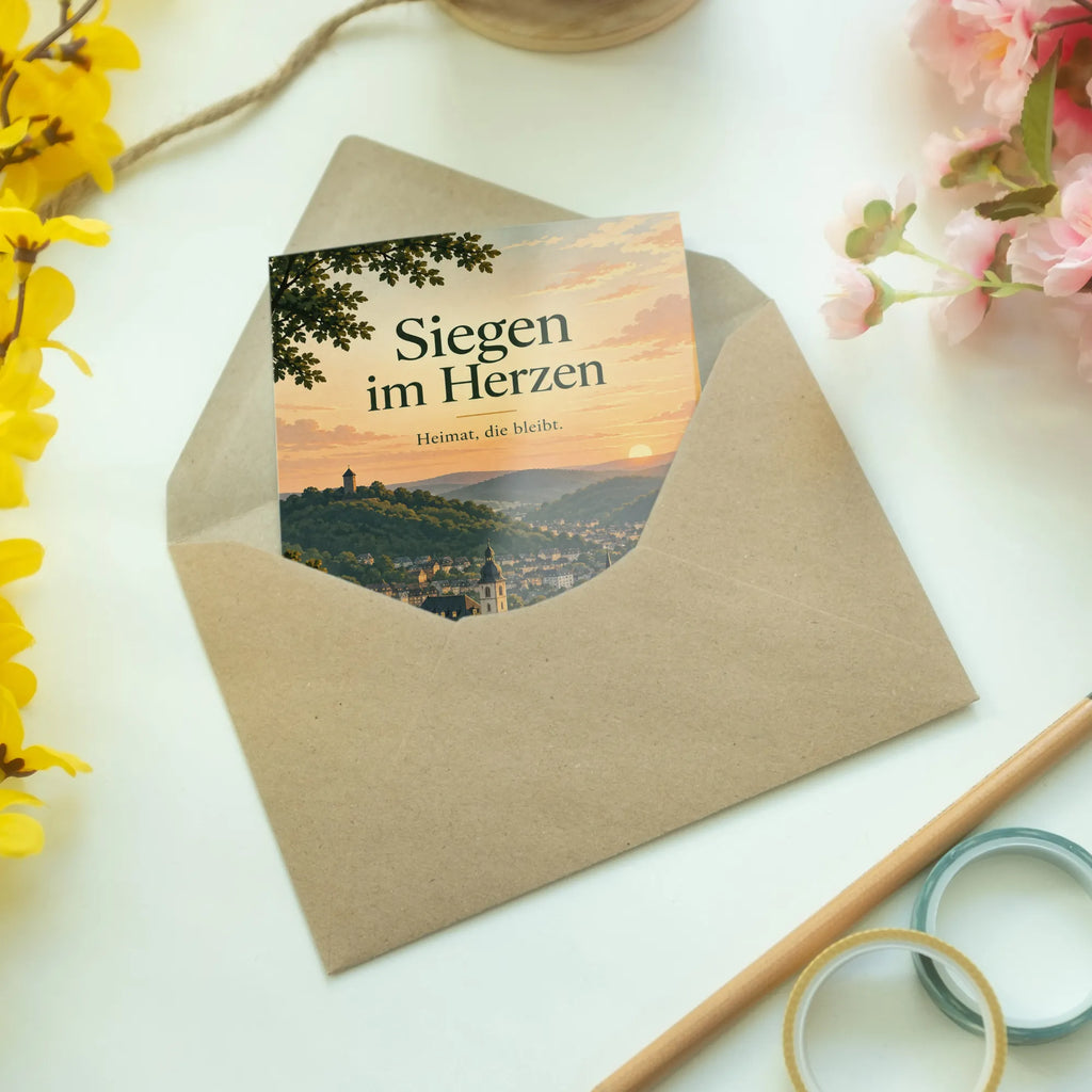 Herzliche Heimatkarte für Siegen mit Stadtsilhouette am Abend|p:2023991|h:f0bf6e3fd10481c61c1a39ffb6870615