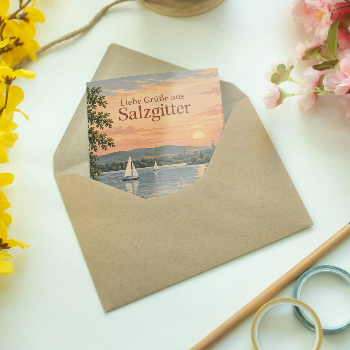 Herzliche Grußkarte aus Salzgitter mit Segelbooten
