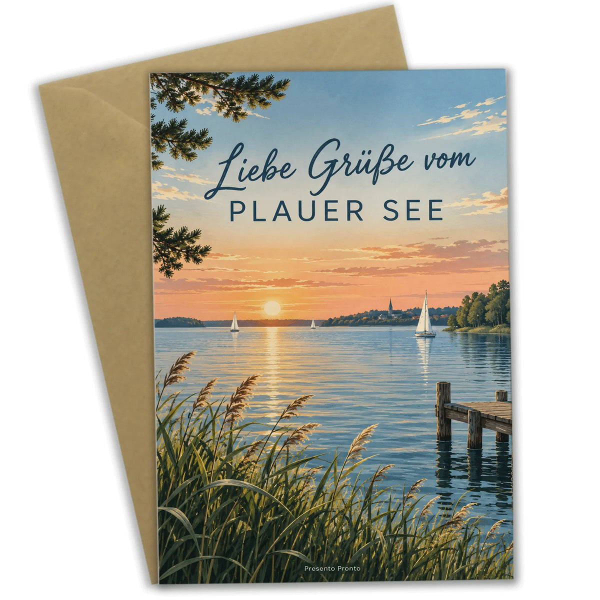 Herzliche Urlaubskarte vom Plauer See mit Segelbooten